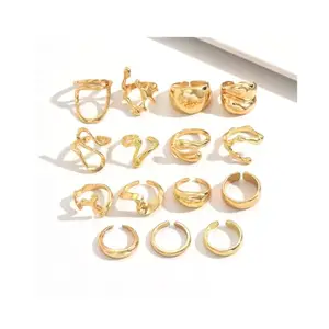 Shining Diva Fashion Set of 15 Latest Stylish Gold Plated Rings for Women and Girls (rrsd16673r)