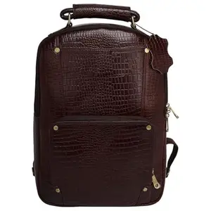 Red Cherry Pure Brown Leather Backpacks Bag With Laptop Pocket for men and women 18 inch
