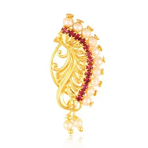 VFJ VIGHNAHARTA FASHION JEWELLERY Vighnaharta Gold Plated with Pearl Alloy and CZ Pink stone Non Piercing Maharashtrian Nath Nathiya./ Nose Pin valentine day gift valentineday gift for her gift for him gift for women gift for women {VFJ1144NTH-Press-Pink }