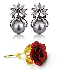 YouBella Jewellery Valentine Combo of Gold plated Rose Flower and Earrings for Girls/Women