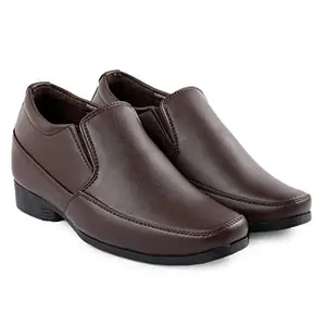fasczo-Men's 3 Inches Hidden Height Increasing Slip-On Leather Formal Shoes Brown