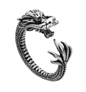Unisex Trending Stainless Steel Openable/Adjustable Bikers Funky Wild Dragon Claw Finger Thumb Ring (Silver Color)