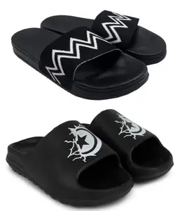 Pampy Angel Combo Pack of 2 Slipper/Flip Flops/Slides for Men,(FM-W-Black,Y-Ktstar-Black),6 (UK/India)