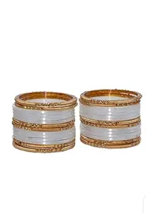 SGN FASHION S N Glass Bangles: Multicolored Glass Bangles Golden Set - 26 Pieces - Women and Girls - White - Size 2.4