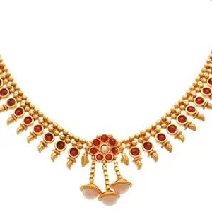 JFL - Jewellery for Less JFL - Traditional Ethnic One Gram Gold Plated Maroon Design Necklace Set studded with Pearls for Women & Girls