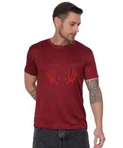 Gothic Horror T-Shirt with Red Hand Print Design, Cotton, Short Sleeve