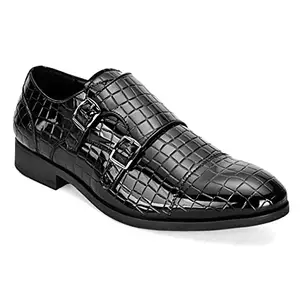 San Frissco Men's Slip-on Monk Formal Shoes with Cushioned Insole | Classic Synthetic Upper with TPR Sole Comfortable for Formal Occasions, Office Wear, and Business Meetings - 10(Black) EC13017