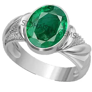 SIDHARTH GEMS 16.25 Ratti Colombian A1 Quality Emerald Gemstone Panna Silver Adjustable Ring for Women's and Men's