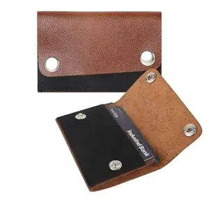 DSNS Leather Credit Card Holder -Slim Minimalist Front Pocket RFID Blocking Leather Wallets for Men & Women (Brown)