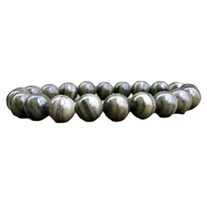 RRJEWELZ Natural Gray Jasper Round Shape Smooth Cut 10mm Beads 7.5 inch Stretchable Bracelet for Healing, Meditation, Prosperity, Good Luck | STBR_03569