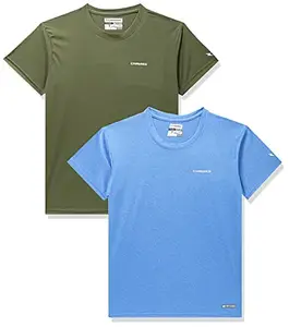 Charged Brisk-002 Melange Polyester Round Neck Sports T-Shirt Scuba Size Small And Pulse-006 Checker Knitt Polyester Round Neck Sports T-Shirt Olive Size Small