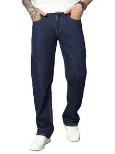 ARTVISION Men’s Denim Jeans Trousers | Straight Fit Denim Jeans | Mid-Rise Stretch Trendy Loose-Fit Mid-Waist | Streetwear Casual Dailywear Pants for Men in Dark Blue