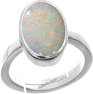 SIDHGEMS 6.25 Ratti 5.75 Carat White Rashi Ratan Fire Opal LooseGems Ring Sterling Silver 92.5 Adjustable Ring for Men and Women