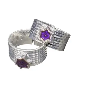 German Silver Toe Rings Set of Purple star 7 spiral Traditional Design with, Adjustable Size, Pack of -2
