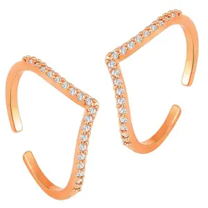 Peora Cubic Zirconia Studded Rose Gold Plated Adjustable Toe Ring Fancy Stylish Bichiya Daily Regular Jewellery for Women