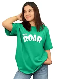 LEOTUDE Half Sleeve Cottonblend Oversized Tshirt for Women, Round Neck Longline Printed Raglan Sleeve Colourblocked Drop Shoulder Baggie T-Shirt Top for Woman (Color Pink)