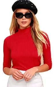 RZLECORT Women's Solid Turtle Neck Full Sleeve Casual Top (Small)