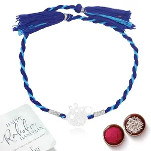 ZULRI 925 Sterling Silver Peppa Pig Rakhi for Kids Cotton Thread | Rakshabandhan Rakhi With Greeting Card & Roli Chawal and Certificate of Authenticity 925 Silver