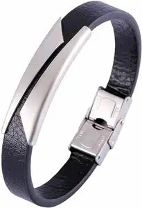 Karishma Kreations Synthetic Leather Silver Metal Bracelet Stylish Design Bracelets Stainless Steel Braided All-Match Multi-Layer with Magnetic Clasp Bracelet for Girls and Boys