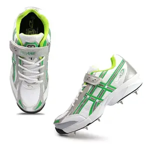 PRO ASE Sport Shoes for Mens, Stylish Cricket Shoes for Mens & Boys for Practice and Training (White & Green, UK 05)