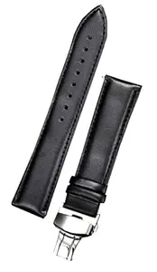 Ewatchaccessories 19mm Genuine Leather Watch Band Strap Fits WAS2111 Black Deployment Silver Buckle