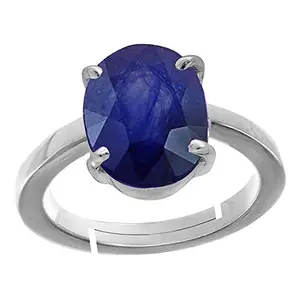 LMDPRAJAPATIS Blue Sapphire Silver Plated Ring 16.00 Ratti Unheated and Untreated Neelam Natural Ceylon Gemstone for Men and Women
