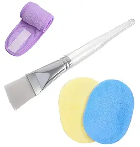Ghelonadi Women Facial Headbands and Face Pack Brush and Face Cleaning Sponges Combo Set for Home and Salon Use (Pack of 4)
