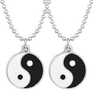 Stylewell (Pack Of 2 Pcs) Unisex Metal Fancy & Stylish Trending Round Shape Taoism Yin Yang Tai Chi Day Night Fengshui Symbol Locket Pendant Necklace With Ball Chain For Good Luck And Prosperity