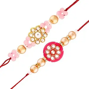 I Jewels Designer Stone Studded Multi-Colour Rakhi With Roli Chawal & Rakshabandhan Card For Men/Boys (R906-09CO)