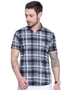Majestic Man Men Comfort Slim Fit Checked Pure Cotton Half Sleeve Casual Shirt
