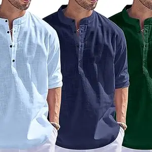 Bellstone Combo of Men Solid Cotton Blend Straight Kurta Shirt Pack of 3