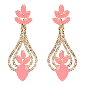 JFL - Jewellery for Less Gold Plated Leafy Dark Peach Stone and LCD Diamond studded Drop Dangle Earrings for Women and Girls (Dark Peach),Valentine