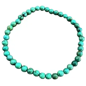 RRJEWELZ 6mm Natural Gemstone Carico Lake Turquoise Round shape Smooth cut beads 7 inch stretchable bracelet for women. | STBR_RR_W_02496