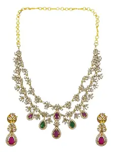 Griiham Short necklace set with Interchangeable Stones 5 colour For Women And Girls