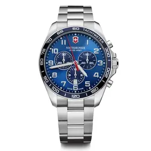 Victorinox Swiss Analog Watch for Men - Blue Dial with Stainless Steel Bracelet, Stylish Wrist Watch for Business and Casual Wear - FieldForce Classic Chrono (42 mm)
