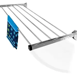 CONCEPT & SOLUTIONS 5 Pipes x 5 Feet -Foldable Wall Mounted Cloth Dryer/Clothes Stand (6 Pipes, 5 feet) and Over The Door Hook Hanger | Heavy Duty Door Hanger for Clothes Without Drill Combo Pack