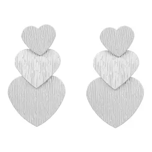 El Regalo Romantic Heart Tassel Metal Texture Long Earrings For Girls & Women Girls- Valentines Day Gift (Matt Silver)
