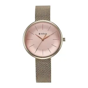 Titan Slimline Quartz Analog Pink Dial Rose Gold Stainless Steel Strap Watch for Women-NS95182WM01/NT95182WM01