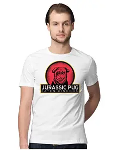 ALLEN BLACK Men's Regular Fit T-Shirt Jurassic Pug 100% Cotton T-Shirt White_JURPUGMEN-White 3XL Men Round_