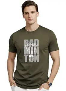 ADRO Badminton Printed T-Shirt for Men | Cotton Lycra | 180 GSM Regular Fit | Sports Casual Tee | Printed Tshirt for Men| Sports Stylish T Shirt