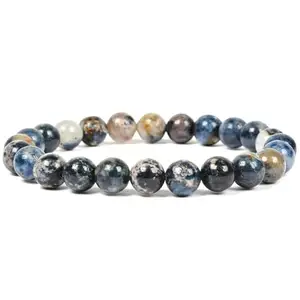 RRJEWELZ Unisex Bracelet 8mm Natural Gemstone Blue Scorzalite Spinel Round shape Smoothcut beads 7 inch stretchable bracelet for men & women. | STBR_02245