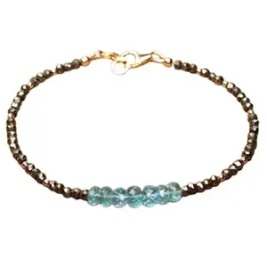 LKBEADS Apatite & Pyrite bracelet with Gold clasp - 4mm Rondelle beads- Faceted Cut -7 Inch Adjustable Bracelet– Healing, Fashion, Gift, Spiritual, Yoga|LK_STACK_06896