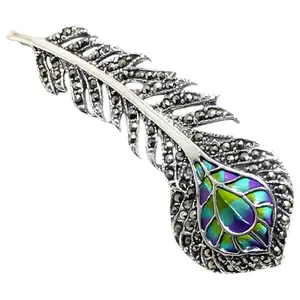 Rajasthan Gems Charm Pendant Brooch Pin Krishna Feather 925 Sterling Silver Marcasite Gem Stone English Enamel Meena Meenakari Unisex Handmade k233
