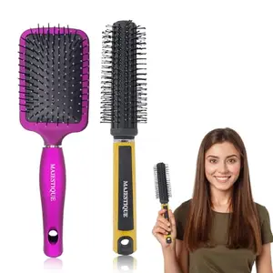 Majestique Round Hair Brush and Paddle hair brush for Blow Drying Men and Women, Great On Wet or Dry Hair (Pack of 2)