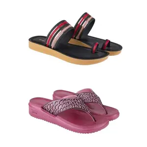 ZENWEAR Extra Soft Classic Casual wear with Flexibility Technology Flip-Flop Combo for Women's/Girl's(6144+1868)(5) Multicolor