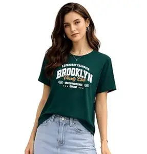 London Hills Women’s Loose Fit Graphic Printed T-Shirt | Soft Cotton Blend Fabric | Round Neck Half Sleeve Casual Top, Travel & College