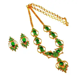 AHR FASHION one gram gold plated necklace with earring set for women (green)
