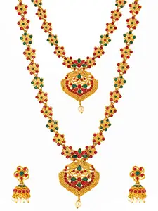 Yellow Chimes traditional Jewellery Set for Women Gold-Plated Temple Necklace Set Stone-Studded Necklace Set For Women & Girls (NK 7)