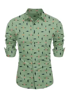 Cotton Printed Shirt for Men - Stylish Formal Shirt Perfect for Office and Casual wear (in, Alpha, 2XL, Regular, Pista)
