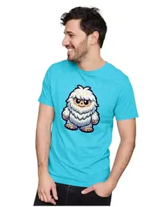 ALLEN BLACK Men's & Women's Regular Fit T-Shirt Chibi Abominable Snowman 100% Cotton Unise T-Shirt Sky Blue_SNOWABUNX-Sky Blue M Men Round_